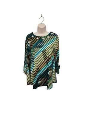 East 1946 Women's Size L Striped Tunic Blouse 3/4 Sleeve Stretch
